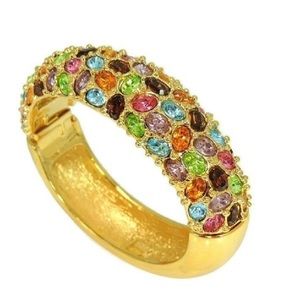Vintage KJL Multi Color Rhinestone Clamper Bracelet RARE VHTF